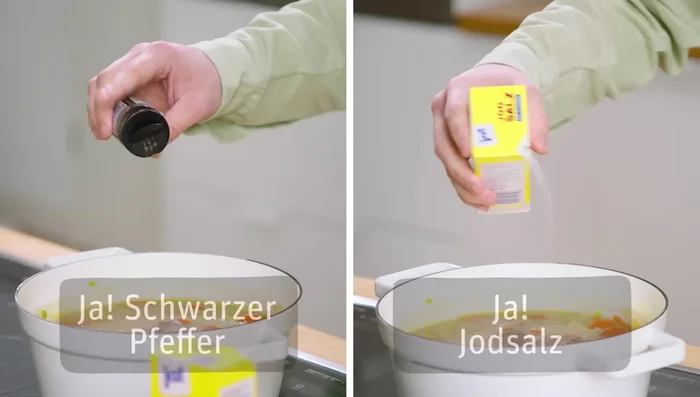 Mit Pfeffer und Salz abschmecken.