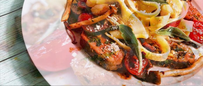 Mit Salbeiblättern und Parmesankäse garnieren.