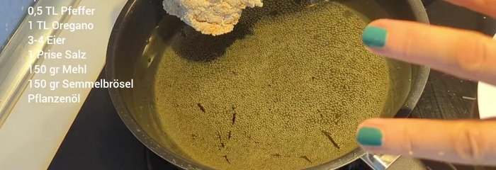 Hähnchenkeulen in einer Pfanne mit ausreichend Öl bei mittlerer Hitze goldbraun braten. Regelmäßig wenden, um ein gleichmäßiges Bräunen und Durchgaren zu gewährleisten. (138.06)