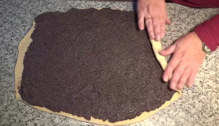 Teig einrollen und mit Milch bestreichen. [667.42]