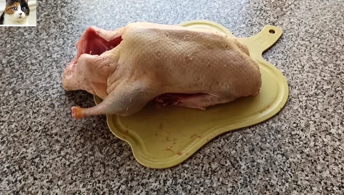 Ente mit kochendem Wasser überbrühen, um sie weicher zu machen.